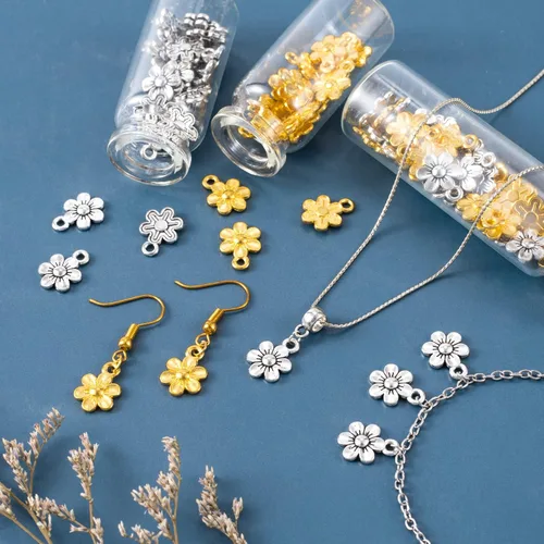 Miniatura 4 de PAGOW 120 dijes de flores pequeñas de metal, vintage, lindos colgantes de flores pequeñas para hacer joyas, pulseras, collares, manualidades