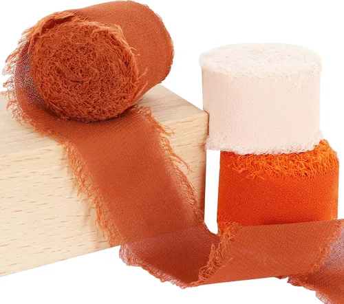 3 rollos de cinta de gasa color beige cobrizo naranja quemado de 1 pulgada × 5 yardas, cinta de seda de tela para cintas de otoño, regalo de