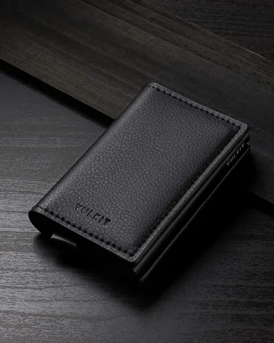 Miniatura 5 de VULKIT Tarjetero de crédito con bloqueo RFID, de cuero, automático, de aluminio, delgado, para tarjetas de visita