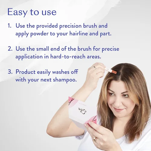 Miniatura 4 de eSalon Retoque de raíces + polvo de cejas, oculta y cubre (negro) - Polvo de línea capilar para mujeres - Corrector y relleno para adelgazamiento
