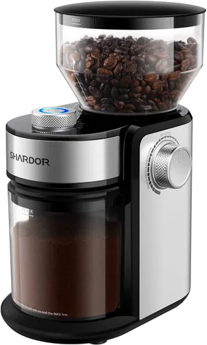 SHARDOR - Molinillo de café eléctrico de muelas, ajustable con 16 ajustes precisos para 2-14 tazas, color plateado