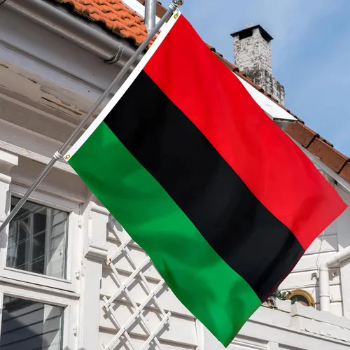 Miniatura 6 de XIFAN Bandera panafricana prémium de 3 x 5 pies, para exteriores, grande, de doble cara, resistente, nailon 210D, color rojo, negro y verde, bandera