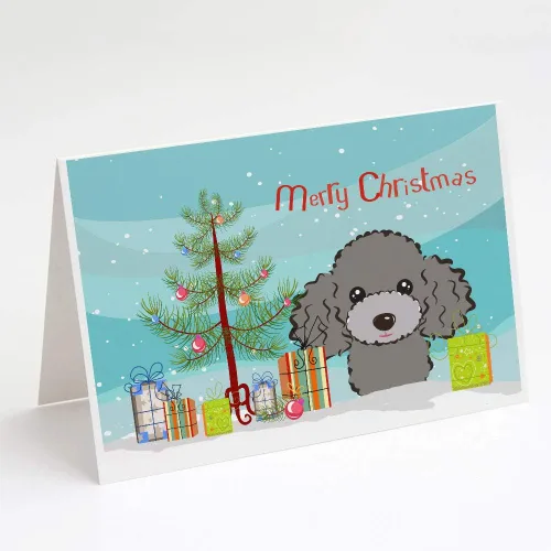 Miniatura 40 de Caroline's Treasures BB1616GCA7P - Tarjetas de felicitación y sobres de árbol de Navidad y sabueso afgano, paquete de 8 tarjetas en blanco