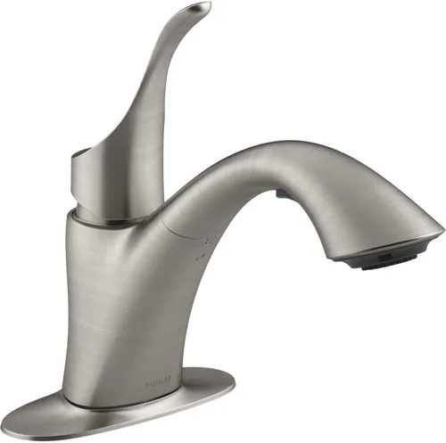 KOHLER K-22035-VS Simplice - Grifo de fregadero de lavandería con una sola manija, cabezal rociador de 2 funciones, instalación de 3 agujeros, grifo