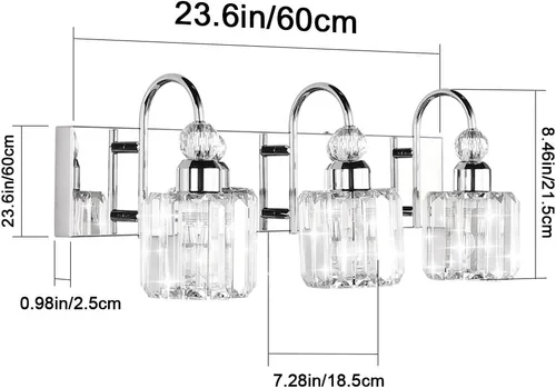 Miniatura 7 de Ralbay Modernas luces LED de cristal para tocador de baño, 3 luces de acero inoxidable, luces de tocador de cristal sobre el espejo, accesorios