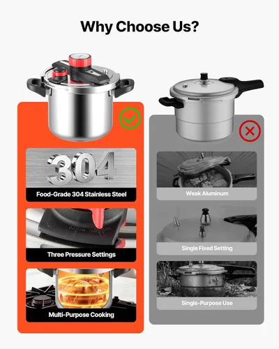 Miniatura 3 de VEVOR Olla a presión, olla a presión de 8 cuartos de galón, acero inoxidable, recipiente a presión con estante para vapor, tapa de vidrio templado
