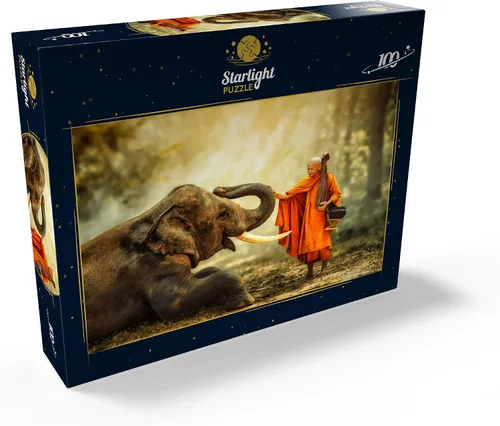 Miniatura 2 de MyPuzzle Monk Hiking with The Fancy Elephant in The Forest - Rompecabezas prémium de 100 piezas para adultos