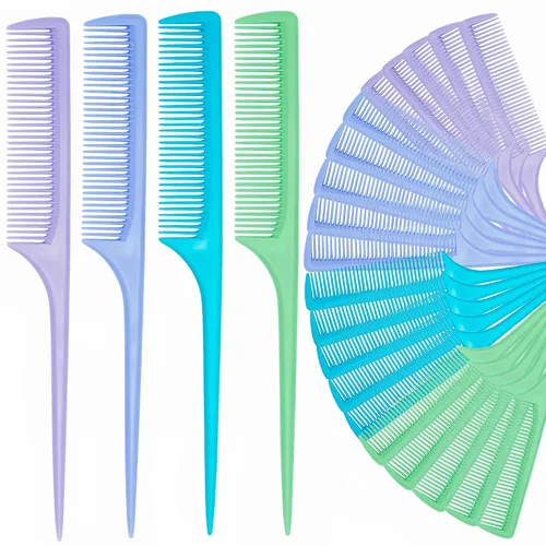 Miniatura 7 de Juego de 24 peines de cola de rata para mujer, peine de peinado de dientes finos con púa, peine antiestático resistente al calor, herramientas