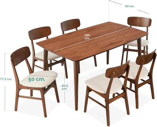 Miniatura 7 de Best Choice Products Juego de mesa de comedor de madera de 7 piezas, moderno de mediados de siglo, mesa de cocina con 6 sillas, cojines tapizados