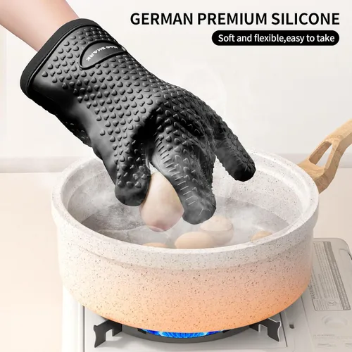 Miniatura 5 de MAD SHARK Manoplas de horno de silicona resistentes al calor de 450 grados, guantes de horno impermeables y antideslizantes con dedos, guantes