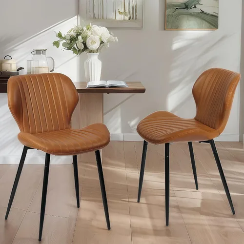 Miniatura 9 de CangLong Juego de 2 sillas de comedor, sillas de comedor de piel sintética con cómodo asiento y respaldo copetudos, modernas sillas Kicthen sin Beige