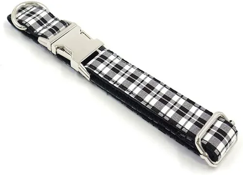 Miniatura 2 de PETDURO Collar Personalizado para Perro A cuadros Negro Blanco con Nombre y Teléfono Grabados en Hebilla de Metal Plateado para Perros Grandes