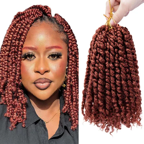Miniatura 38 de 8 paquetes de extensiones de cabello sintético pretrenzado y prerrizado de ganchillo de 14 pulgadas, con rizos de pasión, para mujeres negras