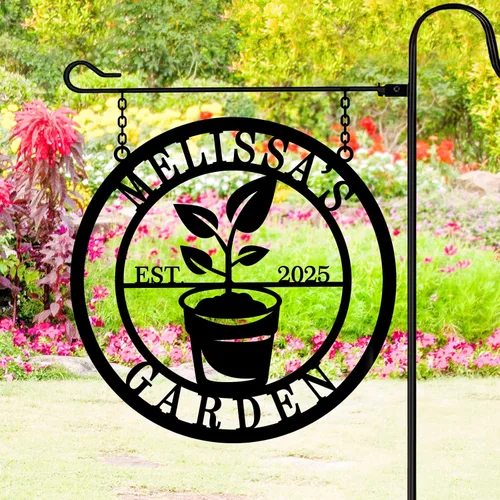 Letrero de metal personalizado para jardín, letrero de pared para decoración al aire libre con nombre personalizado, arte de pared con apellido