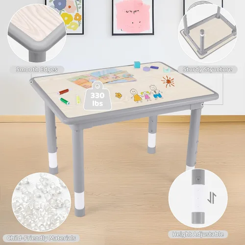 Miniatura 4 de DOREROOM Juego de mesa y 2 sillas para niños, altura ajustable (17.7-26.1 pulgadas), mesa y silla para niños pequeños, mesa multiactividad con Gris-W