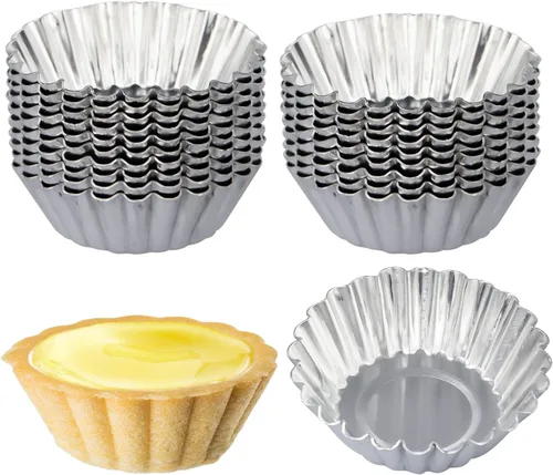 Miniatura 9 de Paquete de 20 moldes para tartas de huevo, 2.2 x 0.8 pulgadas, mini moldes de metal para magdalenas, moldes reutilizables para hornear
