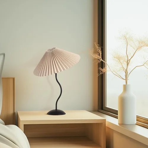 Miniatura 7 de KUNJOULAM Pequeña Lámpara de Mesa Plisada, Lámpara de Mesita de Noche con Pantalla Beige y Base Negra, Lámpara Mini Moderna para Decoración de Negro