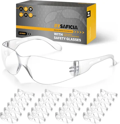 Gafas de seguridad transparentes a granel paquete de 24, protección UV y lentes resistentes a los impactos, gafas de seguridad para hombres y