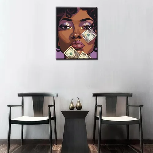 Miniatura 4 de Pintura por números de chica de moda negra para adultos principiantes mujer africana americana DIY pintura por números pintura acrílica en lienzo