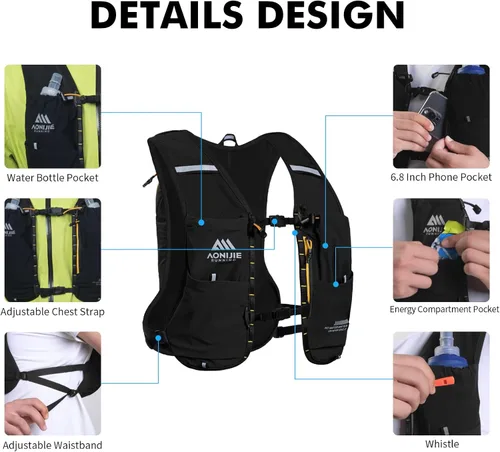 Miniatura 3 de AONIJIE Running Hydration Vest for Men & Women, 8L Hydration Backpack, Multiple Pocket Designs for Water Bottles/Bladders, Lightweight Breathable