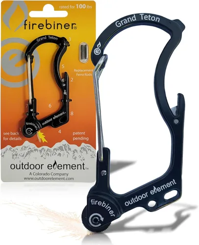 Miniatura 15 de OUTDOOR ELEMENT Firebiner Custom Engraved 6-in-1 Fire Starter Carabiner Multitool – Survival Gear EDC Keychain with Utility Blade, Bottle Opener