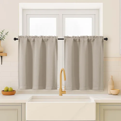 Miniatura 182 de OVZME Cortinas opacas turquesa para tratamiento de ventanas pequeñas, cortinas cortas con bloqueo de luz para ventana de cocina sobre el fregadero