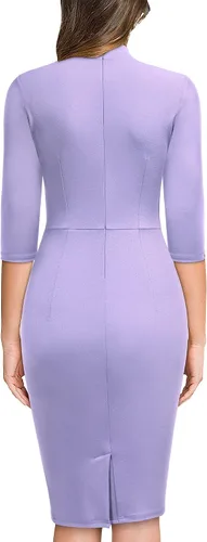 Miniatura 2 de Miusol - Vestido entallado de cóctel, plisado, estilo retro, cuello medio.