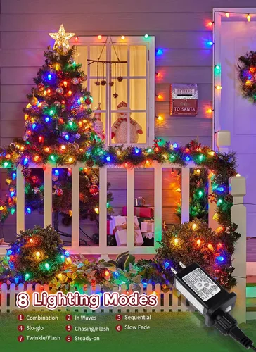 Miniatura 2 de Luces de Navidad C9 para exteriores, 114 pies, 150 luces LED C9 con temporizador y 8 modos de luz, luces impermeables de grado comercial conectables