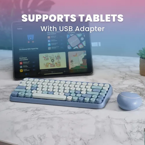 Miniatura 6 de Perixx PERIDUO-713BL Combo de Teclado y Ratón Inalámbrico Mini - Teclas Redondas Retro - Azul Pastel - Diseño de Teclado Inglés de EE. UU. (11909)