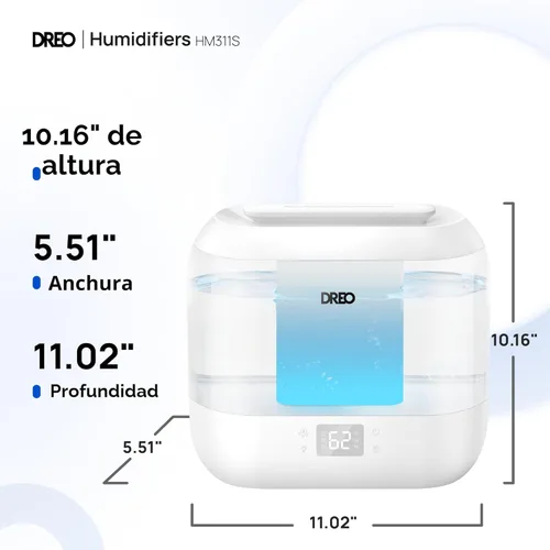 Miniatura 8 de Dreo Humidificadores inteligentes para dormitorio, humidificador de gran tamaño de 4 L de llenado superior para habitación grande con 28 dB, tiempo