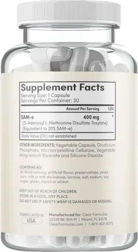 Miniatura 8 de Clear Formulas Bioactive SAM-e 400 mg - Suplemento SAM-e de alta resistencia con forma S, S biológicamente activa para el hígado y el estado