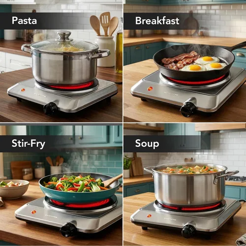 Miniatura 5 de OVENTE Quemador individual infrarrojo para encimera, placa eléctrica de 1000 W con placa de cocina de vidrio cerámico de 7.5 pulgadas, ajuste