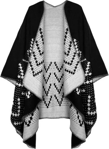 Miniatura 72 de Urban CoCo Poncho de colores para mujer, chal con frente abierto, color en bloques