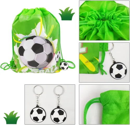 Miniatura 3 de Paquete de 12 bolsas de regalos de fiesta de cumpleaños con cordón de fútbol, bolsa de suministros de fiesta temática deportiva, paquete de regalo