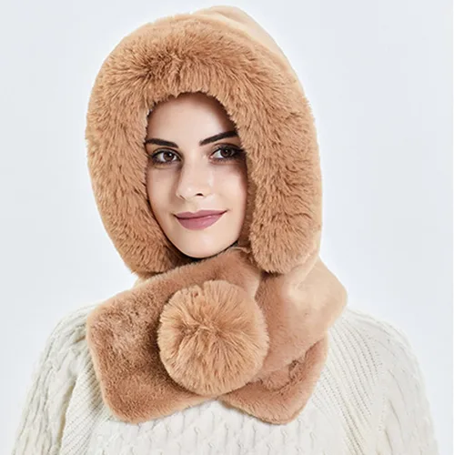 Miniatura 3 de Gorro de forro polar holgado de una pieza para mujer, bufanda con capucha, pasamontañas, cálido invierno, resistente al viento, con cordón