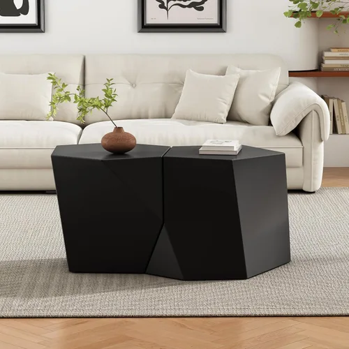 Miniatura 21 de WILLIAMSPACE Juego de 2 mesas auxiliares anidadas, mesas de café redondas de madera color naranja mate, mesas auxiliares modernas de lujo, mesa