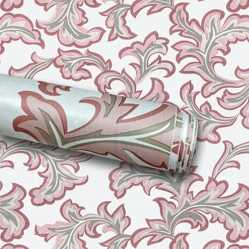 Miniatura 7 de Papel tapiz floral para despegar y pegar, damasco blanco/rosa, extraíble, autoadhesivo, revestimiento de estante para cajones para renovación