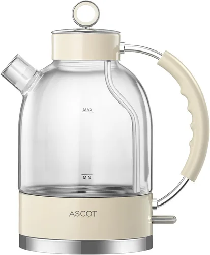 ASCOT Hervidor eléctrico, caldera de té eléctrica de vidrio, regalos para hombres/mujeres/familia, calentador de té de vidrio de borosilicato de 1.5