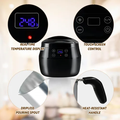 Miniatura 3 de TCFUNDY Olla para fabricar cera de velas, fabricante de velas eléctrico de 1 litro, 200 W, con pantalla digital de temperatura, con olla de aluminio