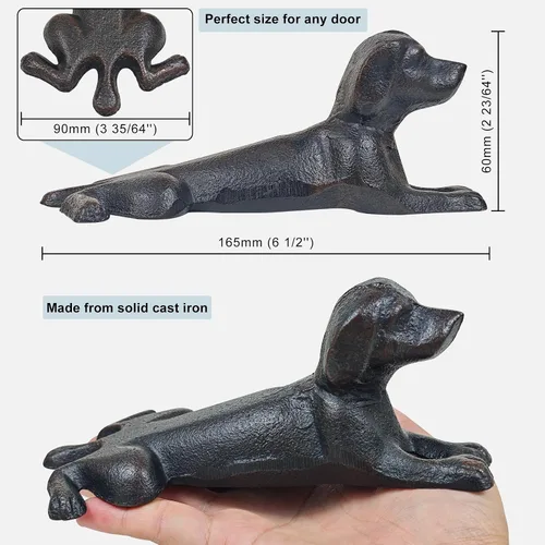 Miniatura 2 de Earl Diamond Topes de Puerta de Hierro Fundido Resistente Lindos Perros Acostados Decorativo Lindo Estatua de Animal Metálico Tope de Puerta