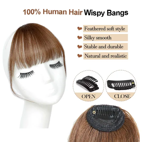 Miniatura 3 de Flequillo con clip, 100% cabello humano real, extensiones de cabello con clip, flecos con sienes para mujer, flequillo curvado, uso diario