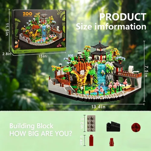 Miniatura 6 de Juego de bloques de construcción de zoológico con jirafa, panda, flamenco, 5000 unidades para adultos o adolescentes a partir de 14 años, kit