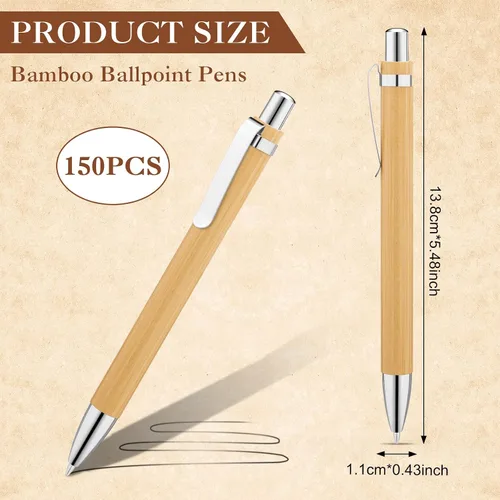 Miniatura 2 de SATINIOR 150 bolígrafos de bambú retráctiles de madera a granel, grabado, tinta negra de bambú, bolígrafos de madera de 0.039 in, bolígrafos
