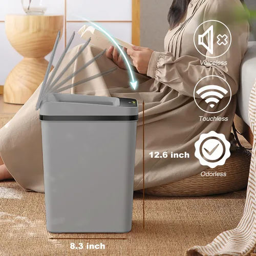 Miniatura 5 de Yatmung 2 Pack - Cubo de basura con sensor de movimiento de 2.5 galones para baño - Botes de basura inteligentes delgados - Bote de basura delgado
