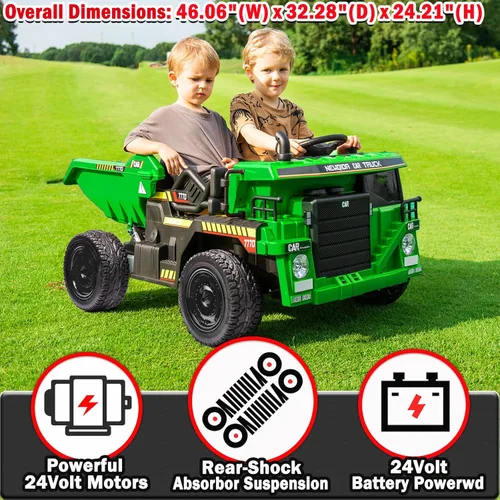 Miniatura 2 de NEWQIDA Camión volquete de 24 V, automóvil eléctrico para niños con control remoto, vehículos de construcción con cama volquete eléctrica, pala