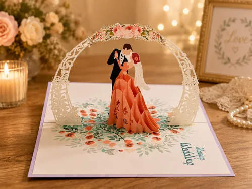 Miniatura 2 de ETA Tarjetas desplegables de boda 3D con baile de novia y novio, tarjeta de felicitación 3D para fiesta de boda, tarjeta de compromiso, tarjeta