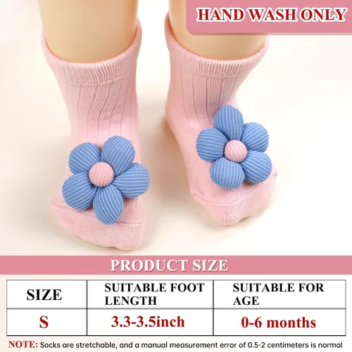 Miniatura 5 de Paquete de 4 calcetines antideslizantes de flores con empuñaduras para bebés recién nacidos, niñas y niños pequeños