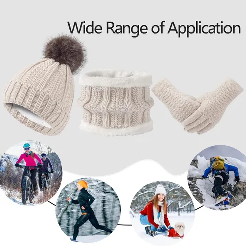 Miniatura 7 de Conjunto de guantes de invierno para mujer, gorro de forro polar, bufanda para pantalla táctil, guante 3 en 1