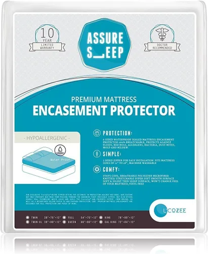 Miniatura 7 de L'COZEE - Funda de colchón impermeable con cremallera, protectora, transpirable, tamaño matrimonial, asegura el sueño