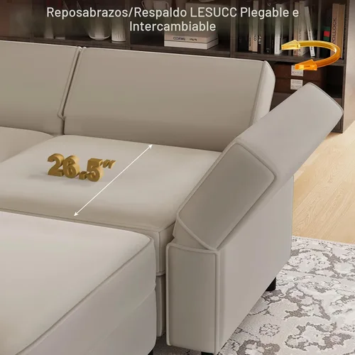Miniatura 6 de Belffin Sofá modular seccional con otomanos, de terciopelo, reversible, con tumbona, cama para dormir, asiento de almacenamiento, gris, MD-S-1